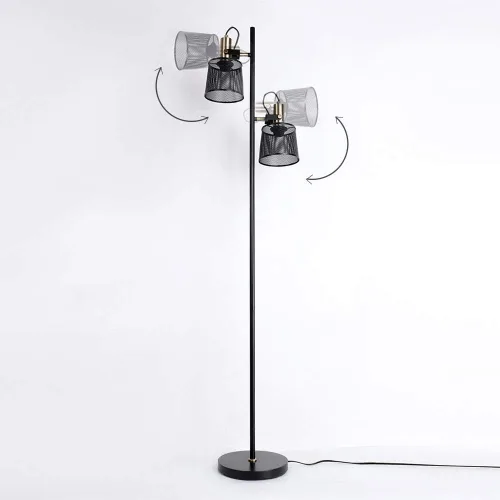 Vista 5 de Lámparas de pie industriales retro de hierro de malla metálica de 2 vías, enchufables Interruptor ajustable para sala de estar, dormitorio, oficina