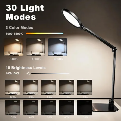 Vista 2 de NS Lámpara de escritorio LED profesional con control remoto, luz regulable CRI95+, 3000K – 6000K CCT ajustable, ángulo flexible, abrazadera