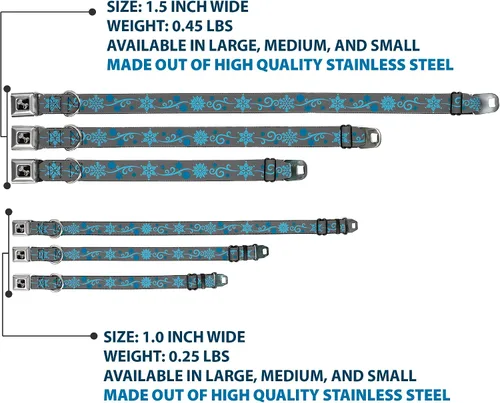 Vista 3 de Collar de perro hebilla para cinturón de seguridad, copos de nieve, gris, azul, 9 a 15 pulgadas, 1.0 pulgadas de ancho