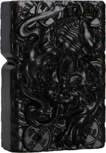 Vista 48 de Caja de carcasa de madera de ébano negro natural tallada para módulo Zippo (Serpiente Cobra)