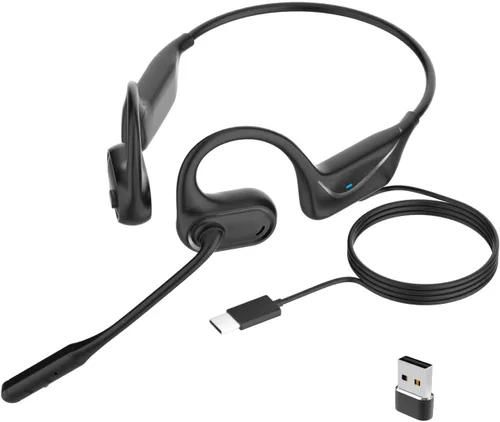 Vista 9 de MONODEAL Auriculares de oreja abierta con micrófono, auriculares Bluetooth 5.4 ligeros con botón de silencio de cancelación de ruido, auriculares