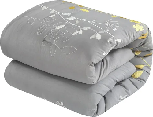 Vista 13 de Chic Home, set de cama de 8 unidades, colcha bordada con diseño floral., Microfibra, Amarillo, King