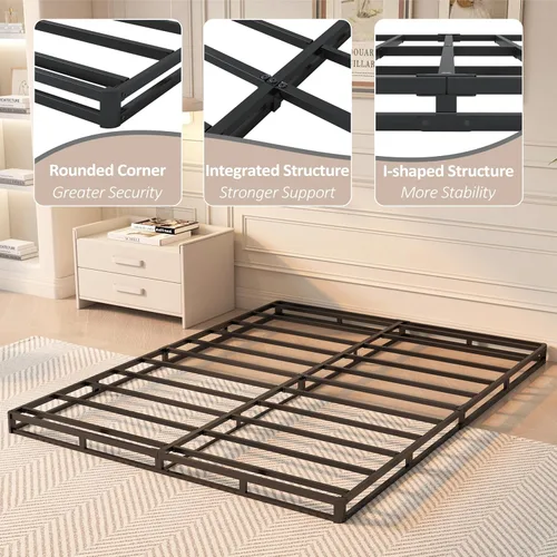Vista 3 de YORMDMO Somier de 3 pulgadas, resortes de caja tamaño Queen con cubierta de tela, bases de metal resistente de bajo perfil, fácil montaje, capacidad