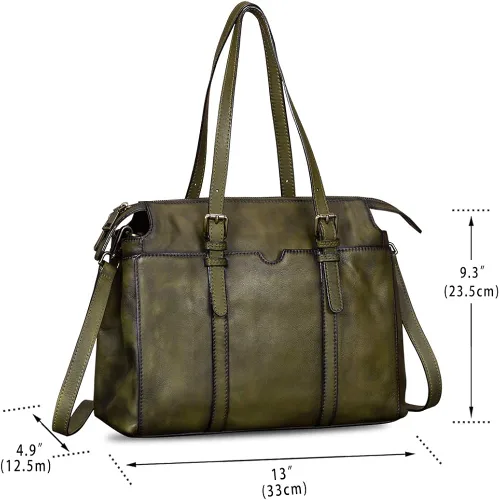 Vista 5 de IVTG Bolso de cuero genuino para las mujeres vintage hecho a mano superior manija bolso Crossbody Satchel