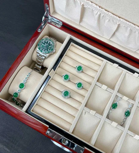Vista 5 de Joyero de madera con cerradura de huellas dactilares, caja de almacenamiento y organizador para mujeres, con colgador de collar y espejo