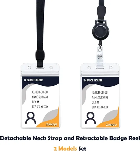 Vista 6 de Cordón retráctil con soportes para tarjetas de identificación, correa para el cuello desmontable y carrete retráctil, diseño de 2 modos de uso