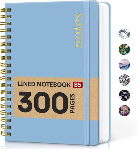 Vista 32 de Cuaderno rayado en espiral para el trabajo, 300 páginas gruesas B5 (7.1 x 10 pulgadas), diario a rayas universitarias para mujeres y escritura