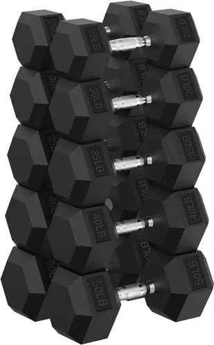 Vista 17 de Dumbbell Set 45-550lb, Rubber Encased, Strength Training Home Gym PAPABABE Complete & Durable Cast Iron Core Odorless PVC Antiroll Hex