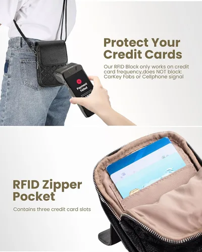 Vista 2 de befen Bolsos cruzados pequeños de cuero genuino para mujer, bolsa cruzada para teléfono celular con ranuras para tarjetas de bloqueo RFID