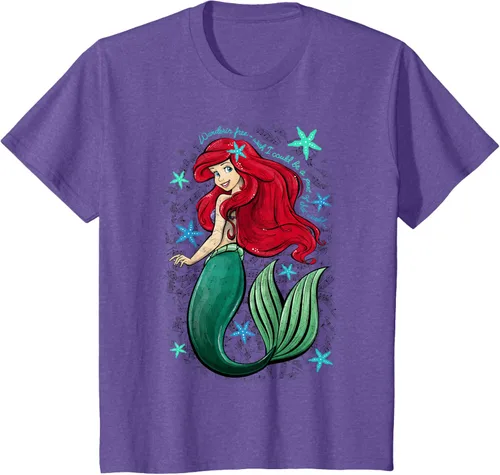 Vista 16 de Disney The Little Mermaid - Camiseta con notas musicales de Ariel, talla S Blanco