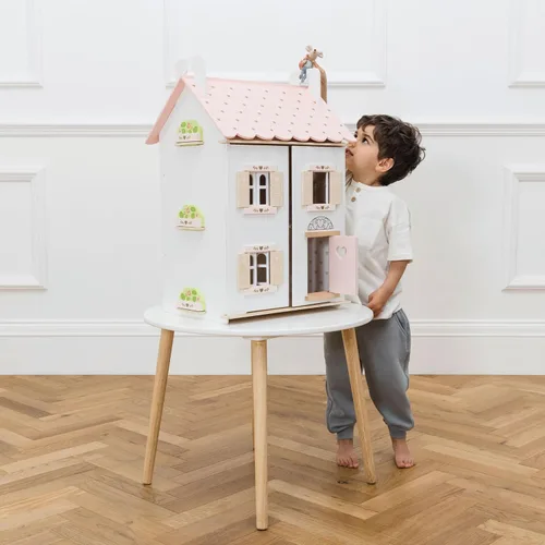 Vista 2 de Le Toy Van – Casa de muñecas de madera en forma de corazón de rosa Juego de casa de muñecas de madera de 3 plantas para niñas y niños - Adecuado