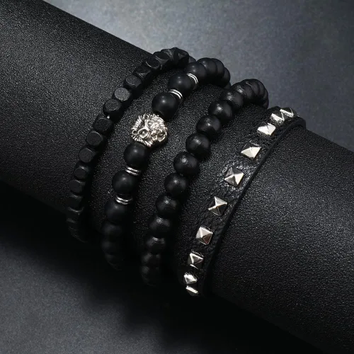 Vista 5 de Punk Leather Bracelet for Men Women Leather 8-10 PCS Braided Cuff Bracelet Multilayer Leather Bracelet A-01