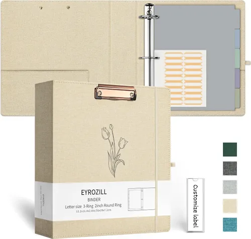 Vista 12 de EYROZILL Carpeta de 3 anillas, organizador de carpetas de lino de 1 pulgada para tamaño carta (8.5 x 11 pulgadas) con 5 separadores de pestañas