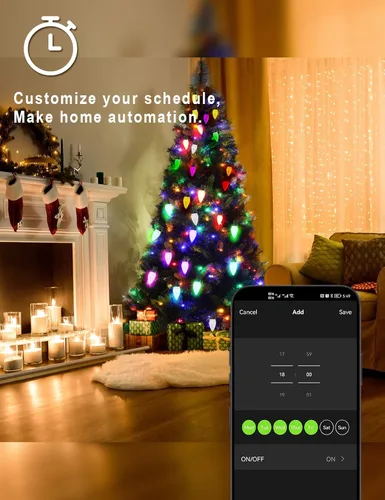 Vista 6 de HIITEN Luces de Navidad RGB C9 para exteriores de 118 pies, 150 LED, efectos de persecución de bricolaje, luces LED inteligentes de Navidad