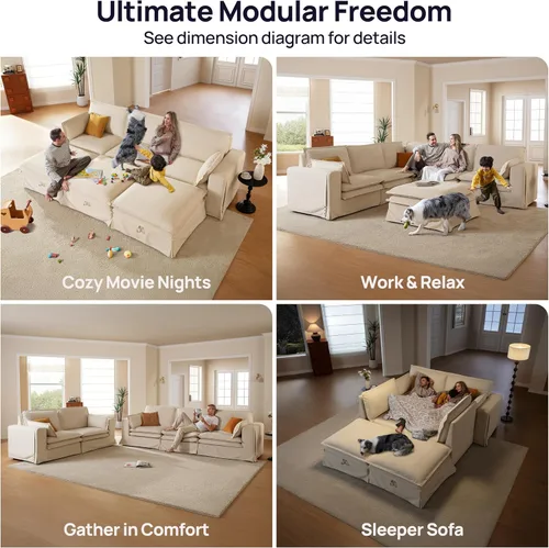 Vista 8 de Sofá modular lavable de gran tamaño de 89 pulgadas, sofá nube con funda totalmente extraíble, sofás seccionales para sala de estar, tela