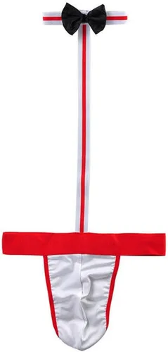 Vista 3 de Novedad tanga de camarero Mankini sexy disfraz de lencería ropa interior para hombre fácil de usar para mujeres para sexo (rojo, talla única)
