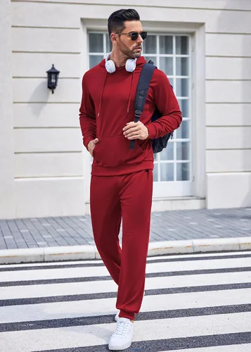 Vista 26 de COOFANDY Conjunto deportivo de 2 piezas para hombre, conjunto deportivo casual con capucha