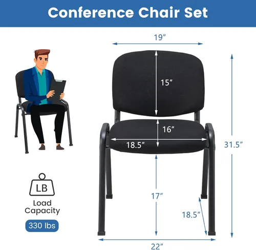 Vista 3 de LUARANE - 5 sillas de conferencias modernas apilables con soporte lumbar ergonómico y cómodo cojín de esponja para respaldo de asiento