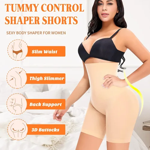Vista 4 de Pantalones cortos moldeadores para mujer con control de abdomen de cintura alta, moldeadores de cuerpo, pantalones cortos debajo de los vestidos