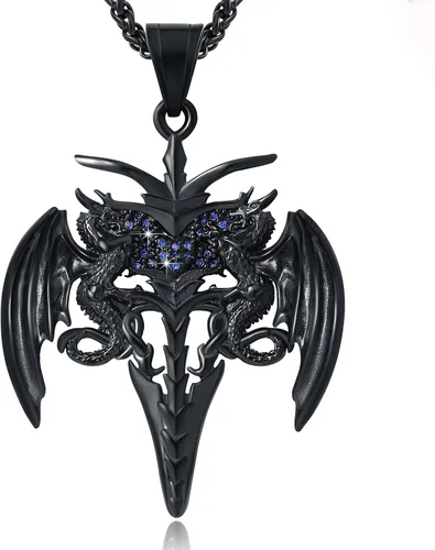 Vista 26 de YAMI Collar de alas angulares para hombre, ángel de la guarda, dragón, cuervo, pulpo, collar de anime, collar de acero inoxidable 316