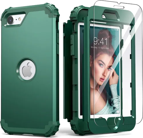 Vista 39 de IDweel Funda para iPhone SE 2020 con protector de pantalla, para iPhone SE 2022, 3 en 1, absorción de golpes, ajuste delgado, cubierta