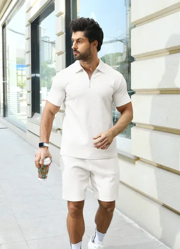 Vista 5 de KUYIGO Conjunto de camisa polo y pantalones cortos para hombre, trajes de verano a la moda, casual, de manga corta, traje de 2 piezas para hombre