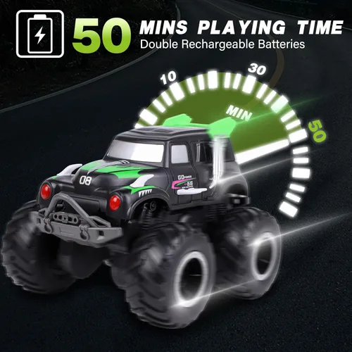 Vista 2 de Coches de control remoto anfibios, 1/20 Stunt RC Rock Crawler Monster Truck Toy con dos baterías recargables alternativas, vehículos todoterreno 4WD