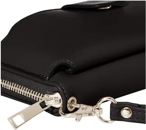 Vista 4 de Cartera de pulsera para mujer con soporte para teléfono celular con cremallera alrededor de la cartera de poliuretano negro
