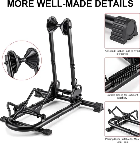 Vista 11 de Soporte de piso para bicicleta de interior, soporte para bicicleta para coche/hogar, almacenamiento de bicicletas, soporte de estacionamiento
