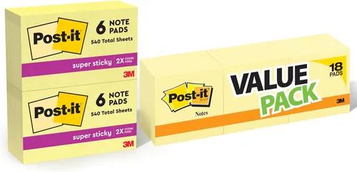 Vista 11 de Post-it Notas súper adhesivas, 3 x 5 pulgadas, 12 blocs, 2 veces el poder de adherencia, amarillo canario, reciclable (655-12SSCY) y mini notas, 1.5