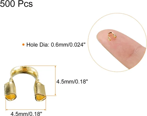 Vista 2 de uxcell 500 piezas de alambre protector de hilo protector de bucle, agujero de 0.024 in en forma de U para hacer pulseras y joyas, bricolaje, tono