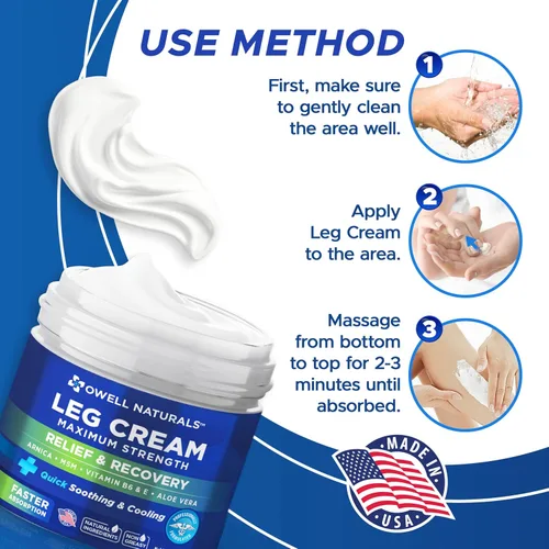 Vista 8 de OWELL NATURALS Crema calmante para las piernas, fórmula calmante penetrante profunda, acción rápida y máxima fuerza con árnica, aloe vera vitamina