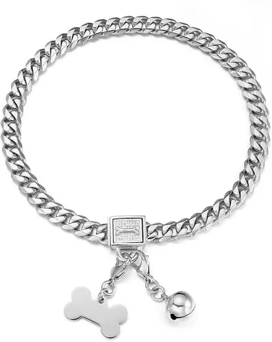Vista 10 de Collar de cadena de perro resistente, de acero inoxidable con oro de 18 quilates, collar de ahorque, con hebilla de seguridad de diamantes