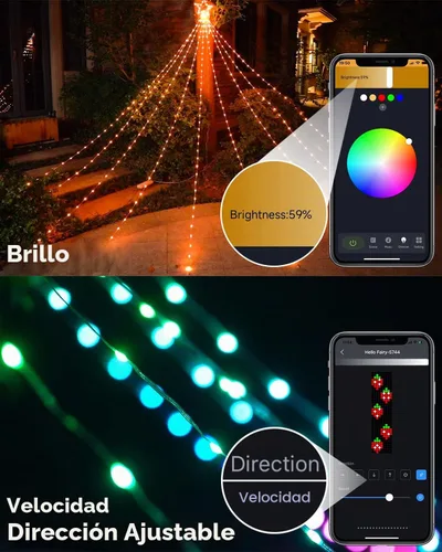Vista 4 de Luces de decoración navideña para exteriores con estrella, pantalla inteligente de bricolaje personalizada de 100 modos, 3.6 m, cascada de árbol