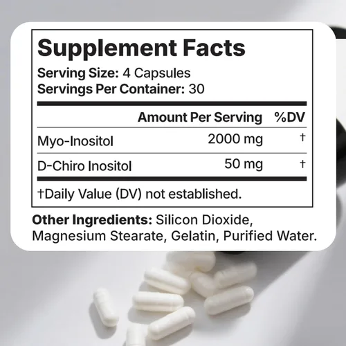 Vista 7 de Suplemento de mio-inositol y D-Chiro inositol para mujeres, equilibrio hormonal, apoyo menstrual y salud ovárica, proporción ideal de 40:1, 120