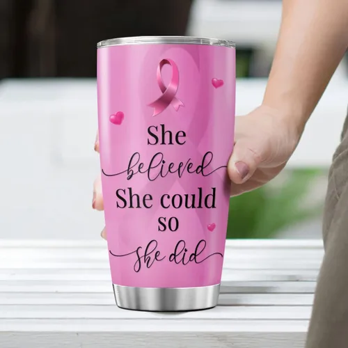 Vista 4 de CUBICER Regalos para pacientes con cáncer de mama, mujeres, abuelas, niñas, sobrevivientes, accesorios de concienciación, vaso de cinta, vasos