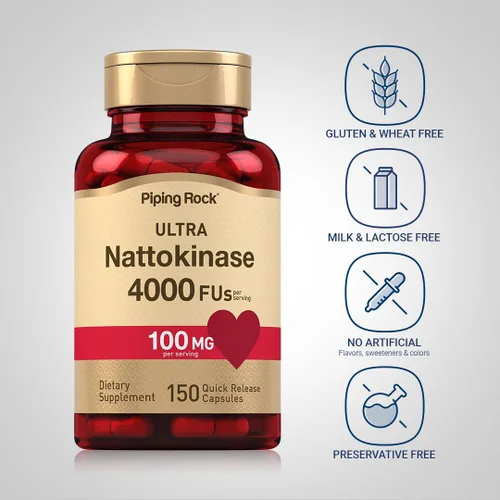 Vista 3 de Piping Rock Suplemento de nattoquinasa 4000 FU 100 mg 150 cápsulas Sin OMG, sin gluten