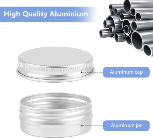 Vista 4 de Paquete de 12 latas, latas de salve de 0.5 onzas con tapas, recipientes pequeños de aluminio de metal recargable, recipientes redondos de estaño
