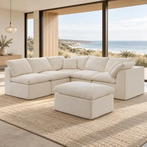 Vista 14 de Sofá modular en forma de L de 102 pulgadas para sala de estar, moderno sofá modular con otomana, cómodo sofá de espuma viscoelástica de felpilla sin