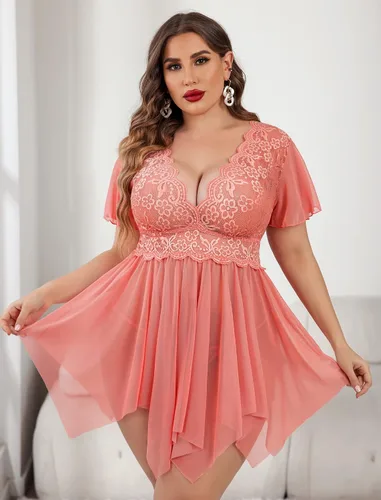 Vista 2 de Avidlove Lencería de encaje floral para mujer, talla grande, ropa de dormir de malla con escote en V profundo