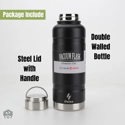 Vista 9 de Ozizo - Paquete de 2 botellas de agua aisladas, termo de 31 onzas, botella de agua de acero inoxidable con tapa, doble pared aislada al vacío, boca