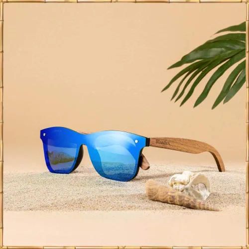 Vista 5 de Woodies Oversize Flat Lens Mirrored Walnut Wood Polarized Sunglasses for Men and Women 100% UVAUVB Protection