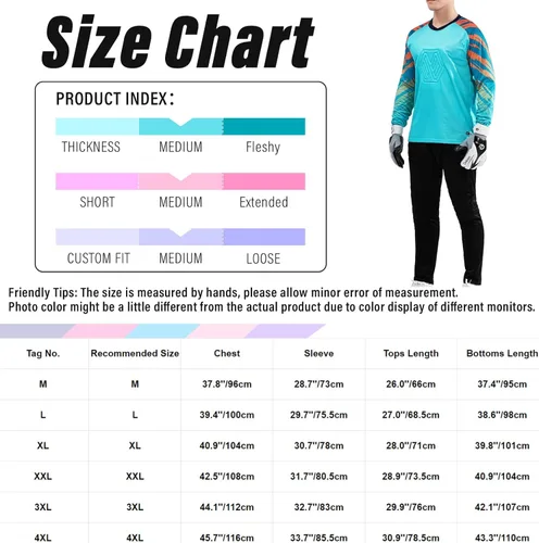 Vista 7 de Fldy Conjunto de camiseta y pantalones de portero acolchados para hombre para adultos y niños, camiseta de portero de fútbol de manga larga, kit