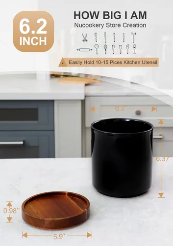 Vista 2 de Nucookery Soporte giratorio para utensilios de cocina de 360°, 7.2 pulgadas, organizador de utensilios de cocina de cerámica blanca, decoración