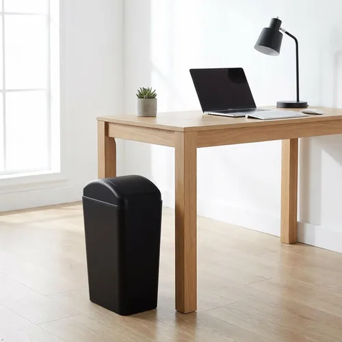 Vista 3 de Morcte - Cubo de basura pequeño de plástico de 3 galones con tapa abatible, color negro Basurero con tapa abatible, perfil delgado, para baño