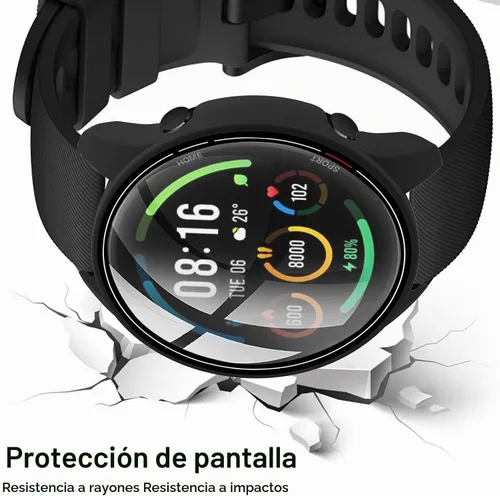 Vista 4 de Paquete de 2 fundas con protector de pantalla de vidrio templado compatible con Xiaomi Mi Watch, dureza 9H 360°, carcasa de PC completa negra +