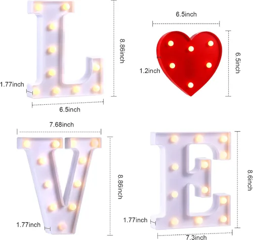Vista 2 de 4 letras iluminadas con luces de San Valentín, alfabeto con luces LED, corazón romántico para San Valentín, aniversario, boda, compromiso, Blanco