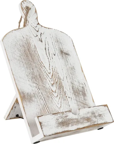 Vista 6 de MyGift Soporte para libro de recetas, soporte de libro de cocina estilo tabla de cortar de madera encalada, soportes de libro de madera para blanco