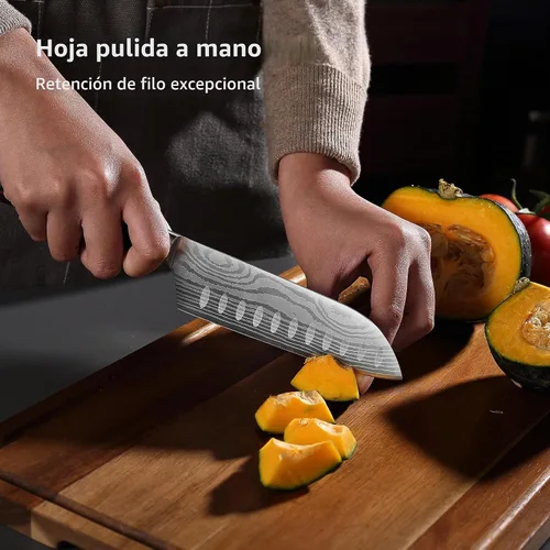 Vista 7 de PAUDIN - Cuchillo Santoku, cuchillo de chef de 5 pulgadas, cuchillo de cocina ultra afilado, cuchillo de chef japonés con funda, acero inoxidable