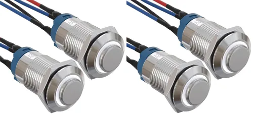 Vista 11 de APIELE Interruptor de botón de bloqueo de 0.472 in SPST pre-cableado de 5.906 in de cabeza redonda alta aleación de aluminio 1NO 1 normalmente